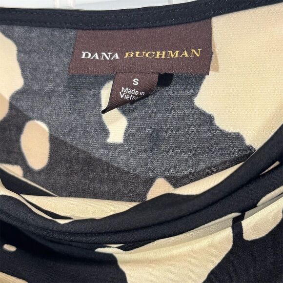 Dana Buchman Abstract Print Cowl Neck Ruched Side Top Small Black Beige Y2K VTG - Picture 7 of 7